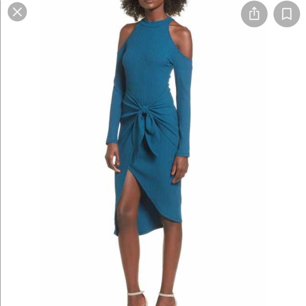 Small Lush Tie Waist Cold Shoulder Dress